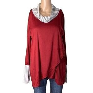Leo Rosi Womens Sweater Pullover Shirt Top Shelly Cowl Neck Tulip Hem Red Large